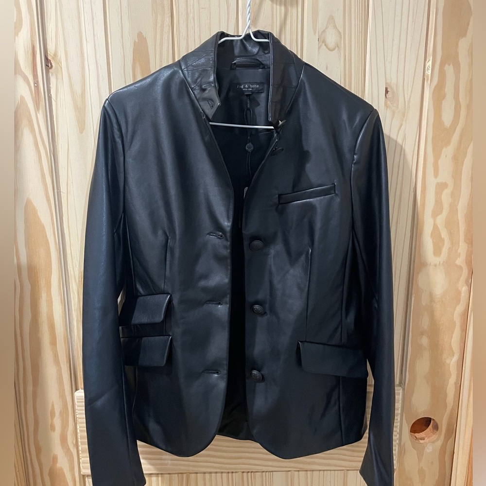 GENUINE Rag & Bone Slade Faux Leather Blazer in Black - size 2 NWT